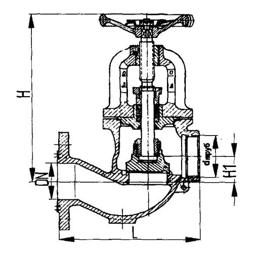 Запорный сальниковый концевой судовой пожарный клапан 32 мм 595-0307